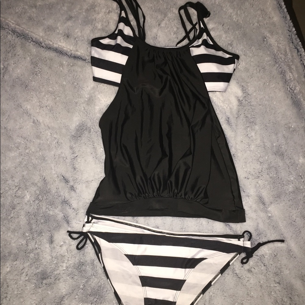 Black and White Striped Women's Swimsuit